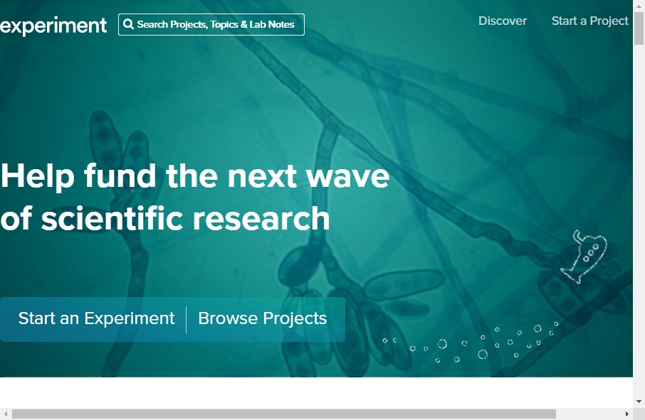 crowdfunding website screenshot: experiment
