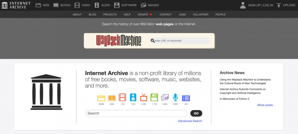 informational website examples - internet archive