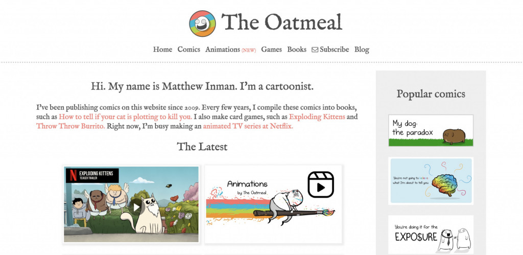 informational website examples - oatmeal
